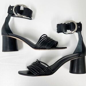 Paige Felicity Black Leather Strappy Heels With Ankle Strap